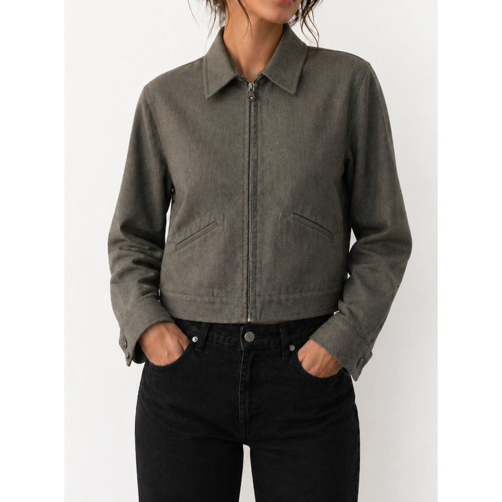 Ralph Lauren Black Label Zip Up Jacket Gray Long Sleeve Pockets Cotton Blend 4 S